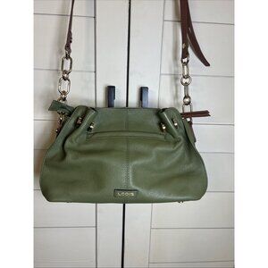 LODIS Olive Green Crossbody Bag Purse Pebble Leather Adjustable Strap Gold Chain